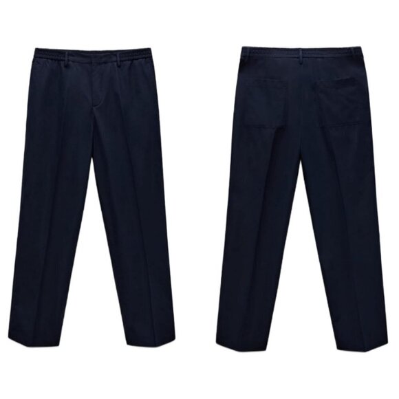ZARA WIDE FIT POPLIN PANTS SS22 NAVY BLUE4616/076